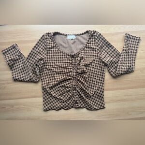 btween Brown Houndstooth Kids Blouse
